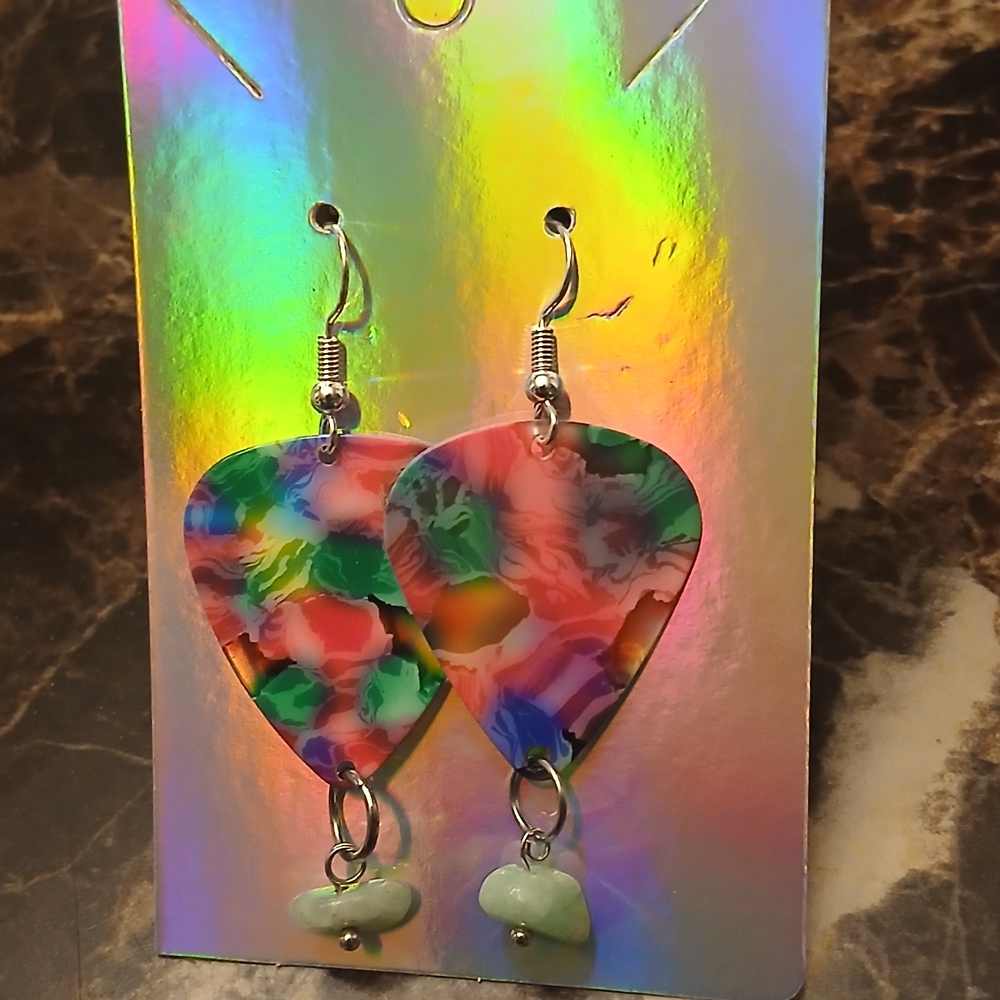 Multicolor Heart Dangle Earrings with Mint Accent